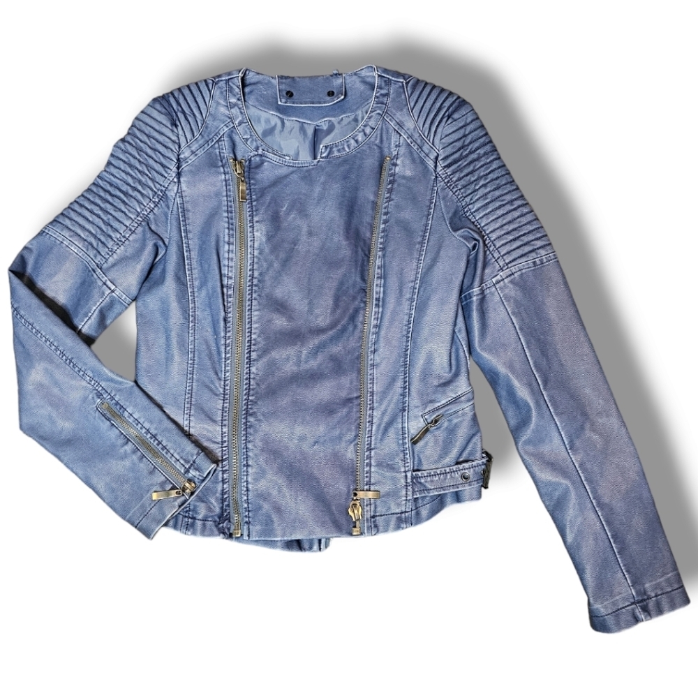 UNTAGGED faux leather bomber jacket. Blue. Small Haul #1 - Picture 2 of 10